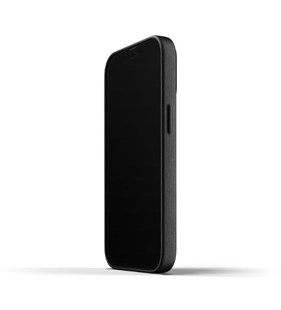 Funda piel iPhone 13 en color negro de Mujjo
